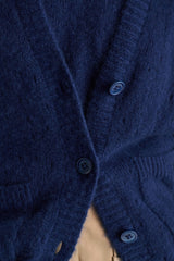 Dorothee Schumacher V-neck Cashmere Cardigan with Pointelle Open-Work Details in Ocean Blue