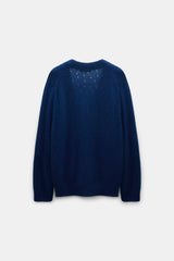 Dorothee Schumacher V-neck Cashmere Cardigan with Pointelle Open-Work Details in Ocean Blue
