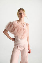 Dorothee Schumacher Merino-Cashmere Shrug with Feathers in Pink