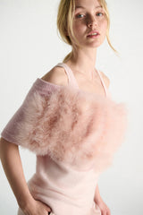 Dorothee Schumacher Merino-Cashmere Shrug with Feathers in Pink