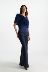 Dorothee Schumacher Merino-Cashmere Shrug with Feathers in Navy