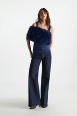 Dorothee Schumacher Merino-Cashmere Shrug with Feathers in Navy