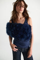 Dorothee Schumacher Merino-Cashmere Shrug with Feathers in Navy