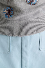 Dorothee Schumacher Knit Merino-cashmere Short Sleeve Top with Floral Embroidery in Grey
