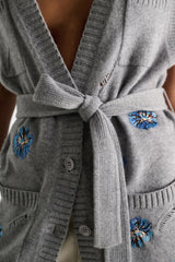 Dorothee Schumacher Knit Merino-cashmere Tie Front Vest with Floral Embroidery in Grey
