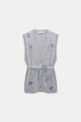 Dorothee Schumacher Knit Merino-cashmere Tie Front Vest with Floral Embroidery in Grey