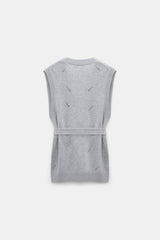 Dorothee Schumacher Knit Merino-cashmere Tie Front Vest with Floral Embroidery in Grey
