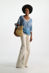 Dorothee Schumacher Merino-cashmere Pullover with Poppy Back in Gradient Blue