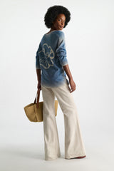 Dorothee Schumacher Merino-cashmere Pullover with Poppy Back in Gradient Blue