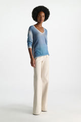 Dorothee Schumacher Merino-cashmere Pullover with Poppy Back in Gradient Blue