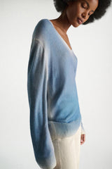 Dorothee Schumacher Merino-cashmere Pullover with Poppy Back in Gradient Blue