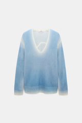 Dorothee Schumacher Merino-cashmere Pullover with Poppy Back in Gradient Blue