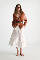 Dorothee Schumacher Merino-Cashmere Cardigan with Poppy Back in Gradient Terracotta