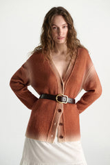 Dorothee Schumacher Merino-Cashmere Cardigan with Poppy Back in Gradient Terracotta