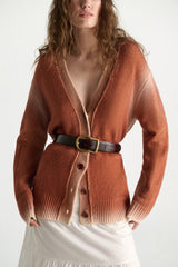 Dorothee Schumacher Merino-Cashmere Cardigan with Poppy Back in Gradient Terracotta