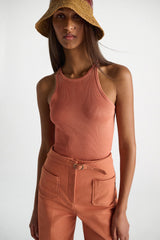 Dorothee Schumacher Fine Rib Cotton Tank Top in Burnt Orange