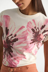 Dorothee Schumacher T-shirt with XL Floral Digital Print in Pink Cream