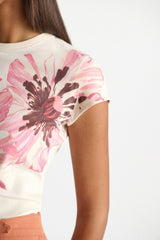 Dorothee Schumacher T-shirt with XL Floral Digital Print in Pink Cream