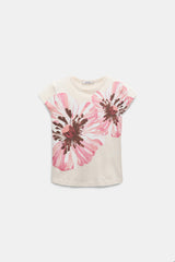 Dorothee Schumacher T-shirt with XL Floral Digital Print in Pink Cream