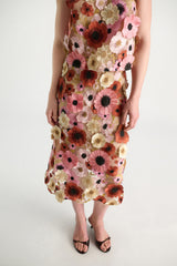 Dorothee Schumacher Midi Skirt with 3D Floral Embroidery in Pink