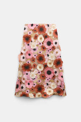 Dorothee Schumacher Midi Skirt with 3D Floral Embroidery in Pink