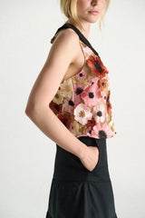 Dorothee Schumacher A-line Sleeveless Top with 3D Floral Embroidery in Pink