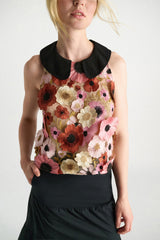 Dorothee Schumacher A-line Sleeveless Top with 3D Floral Embroidery in Pink
