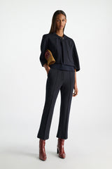 Dorothee Schumacher Knick Flare Knit Punto Milano Trousers in Navy