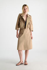 Dorothee Schumacher Cropped Technical Cotton Trench Jacket in Camel