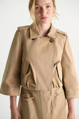 Dorothee Schumacher Cropped Technical Cotton Trench Jacket in Camel