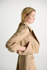 Dorothee Schumacher Cropped Technical Cotton Trench Jacket in Camel
