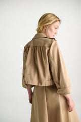Dorothee Schumacher Cropped Technical Cotton Trench Jacket in Camel