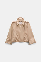 Dorothee Schumacher Cropped Technical Cotton Trench Jacket in Camel
