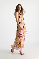 Dorothee Schumacher Viscose Georgette Halter Dress with Fower Appliqué in Sunset Pink
