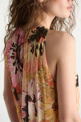 Dorothee Schumacher Viscose Georgette Halter Dress with Fower Appliqué in Sunset Pink