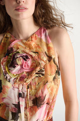 Dorothee Schumacher Viscose Georgette Halter Dress with Fower Appliqué in Sunset Pink