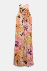 Dorothee Schumacher Viscose Georgette Halter Dress with Fower Appliqué in Sunset Pink
