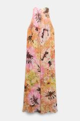 Dorothee Schumacher Viscose Georgette Halter Dress with Fower Appliqué in Sunset Pink