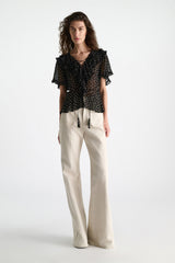 Dorothee Schumacher Polka Dot Blouse in Crinkle Viscose Georgette in Black