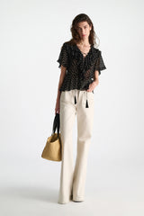 Dorothee Schumacher Polka Dot Blouse in Crinkle Viscose Georgette in Black