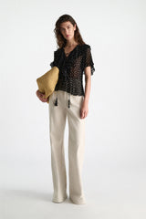 Dorothee Schumacher Polka Dot Blouse in Crinkle Viscose Georgette in Black