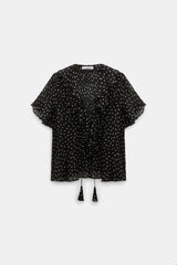 Dorothee Schumacher Polka Dot Blouse in Crinkle Viscose Georgette in Black