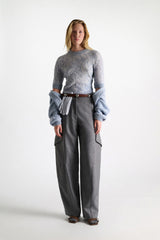 Dorothee Schumacher Merino-Cashmere 3/4 Sleeve Pullover in Blue Mouliné