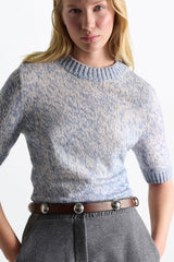 Dorothee Schumacher Merino-Cashmere 3/4 Sleeve Pullover in Blue Mouliné