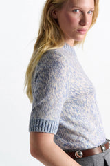 Dorothee Schumacher Merino-Cashmere 3/4 Sleeve Pullover in Blue Mouliné