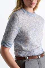 Dorothee Schumacher Merino-Cashmere 3/4 Sleeve Pullover in Blue Mouliné
