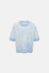 Dorothee Schumacher Merino-Cashmere 3/4 Sleeve Pullover in Blue Mouliné