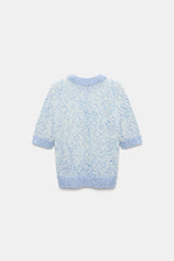 Dorothee Schumacher Merino-Cashmere 3/4 Sleeve Pullover in Blue Mouliné