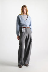 Dorothee Schumacher Merino-Cashmere Cropped Knit Cardigan in Blue Mouliné