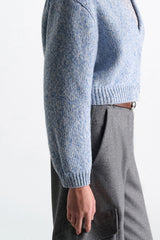 Dorothee Schumacher Merino-Cashmere Cropped Knit Cardigan in Blue Mouliné